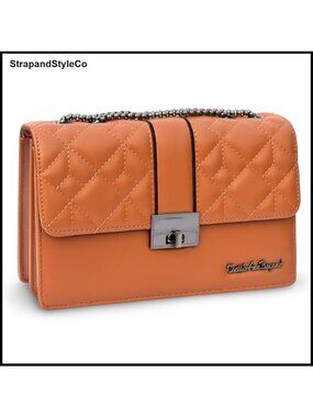 PU Leather Quilted Crossbody Chain Strap Purse Turn-Lock Mini Handbag